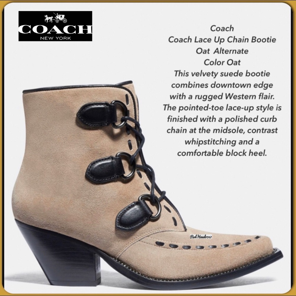 ๐ HTF! ๐ฅ๐ธ๐ป Coach Lace-Up Chain Oak Booties NIB๐ข ๐ FIRM PRICE๐ฅ๐ฅ๐ฅ - Picture 3 of 13